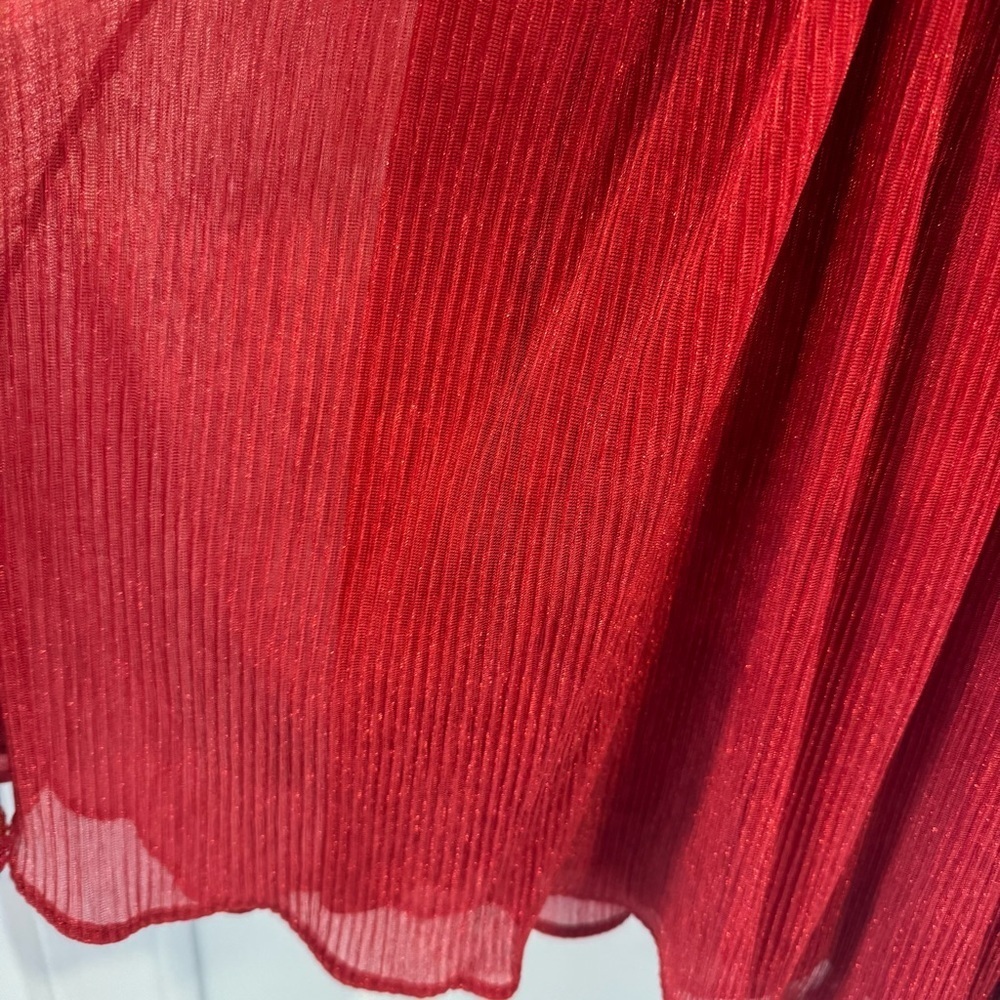 Lulu's NWT Red Mini Dress Metallic Deep VNeck Low Cut Ribbed - Picture 3 of 9